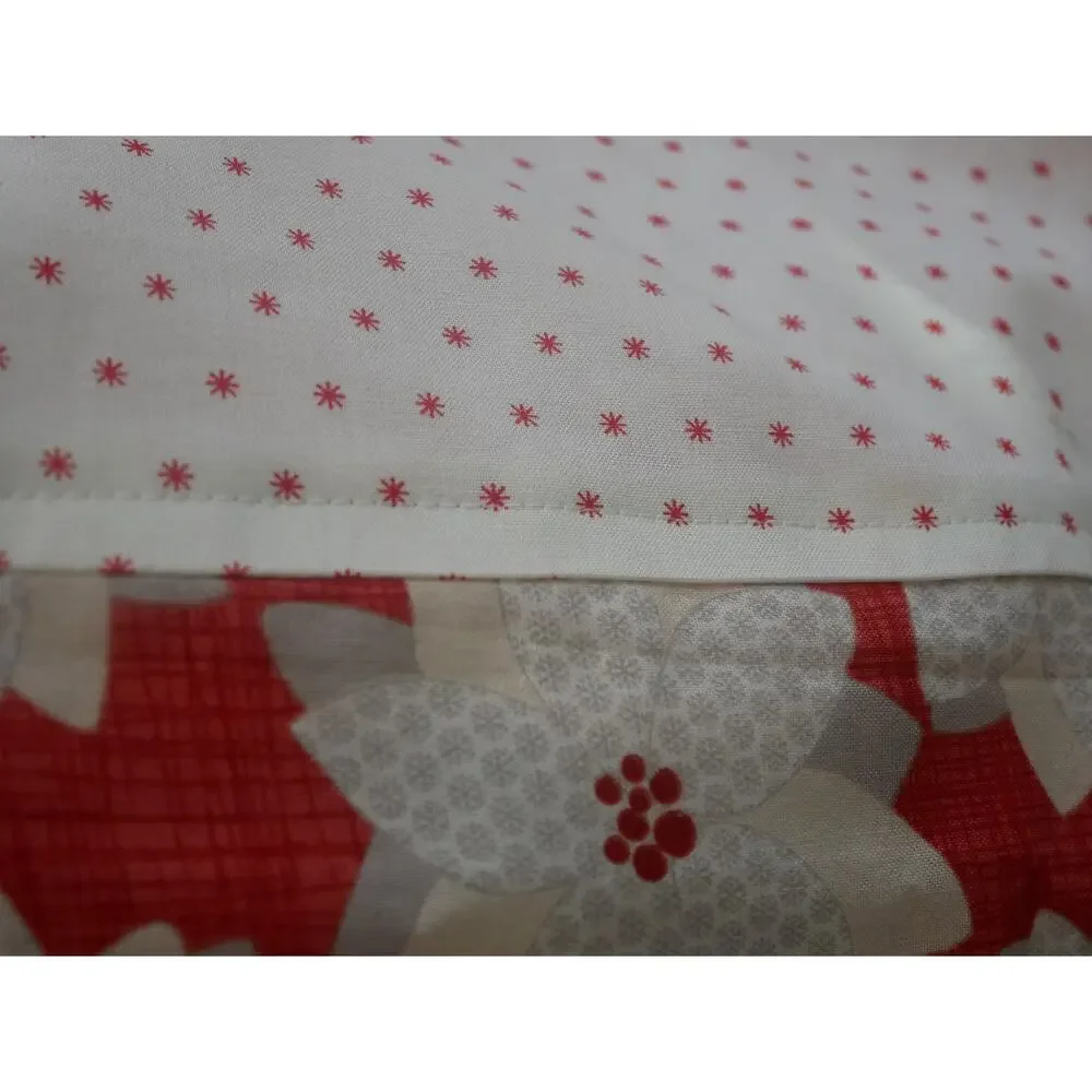 Handmade Floral Pillowcases, Red, Gray, and Ivory Winter Flowers, Standard Size
